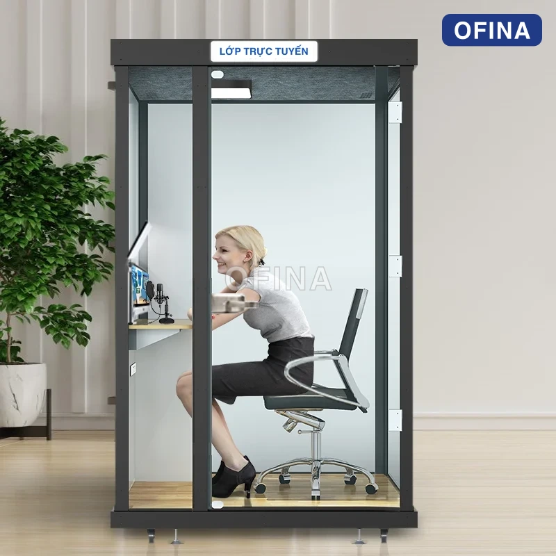Cabin cách âm di động 1 người — 3 mặt kính, vách ván tiêu âm 12mm