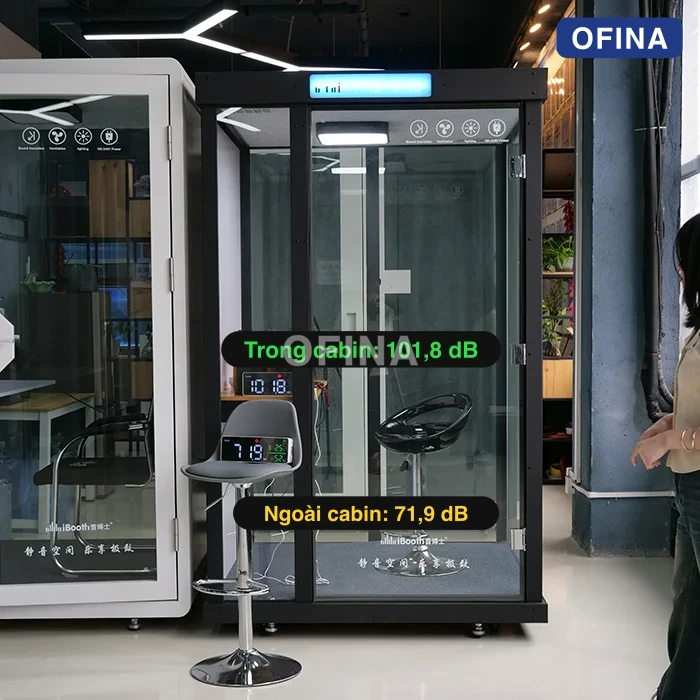Phép đo tiếng ồn tại xưởng: máy đo trong cabin ghi 101,8 dB, máy đo ngoài cabin cùng thời điểm ghi 71,9 dB
