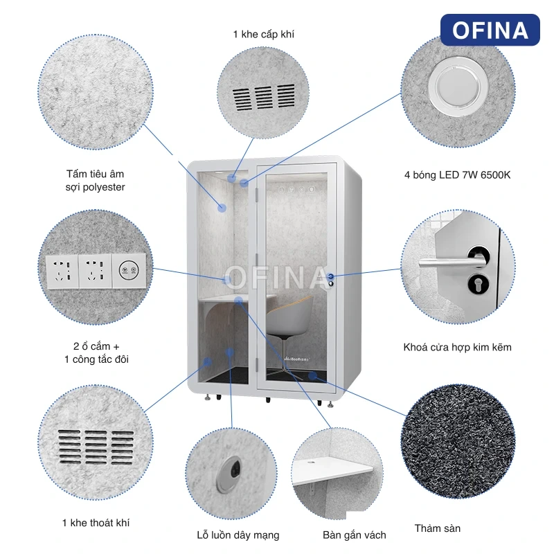 Cabin cách âm di động 1 người — bản lắp module, 6 bánh xe thumbnail 14