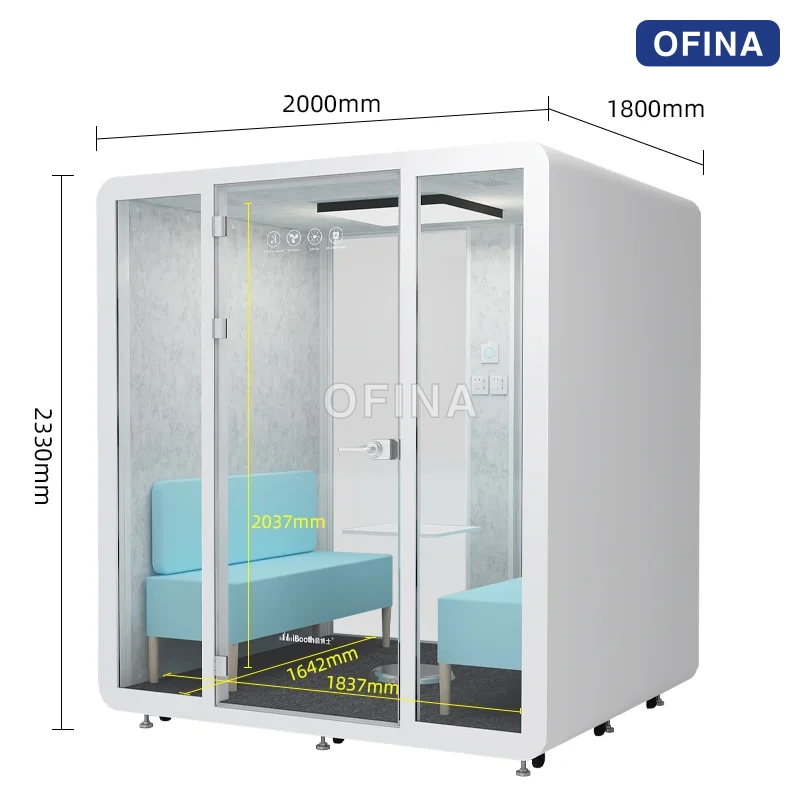 Sơ đồ kích thước BLF-03: phủ bì 2000 × 1800 × 2330 mm, lòng trong 1837 × 1642 × 2037 mm