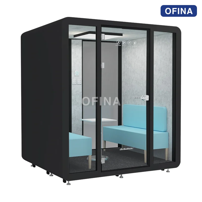 Cabin cách âm BLF-03 vỏ đen — thấy rõ khung cửa và chân chống