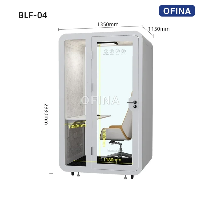 Sơ đồ kích thước BLF-04: phủ bì 1350 × 1150 × 2330 mm, lòng trong 1180 × 1080 × 1980 mm