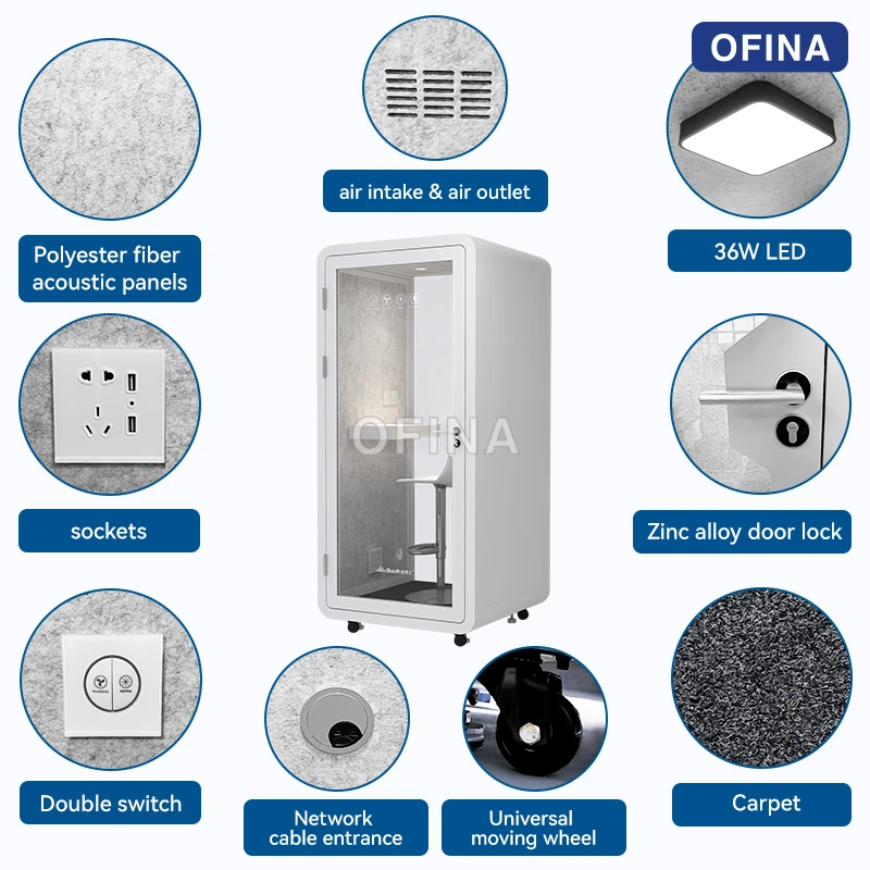 Cabin cách âm di động 1 người — vách 4 lớp, 9 màu vỏ thumbnail 11