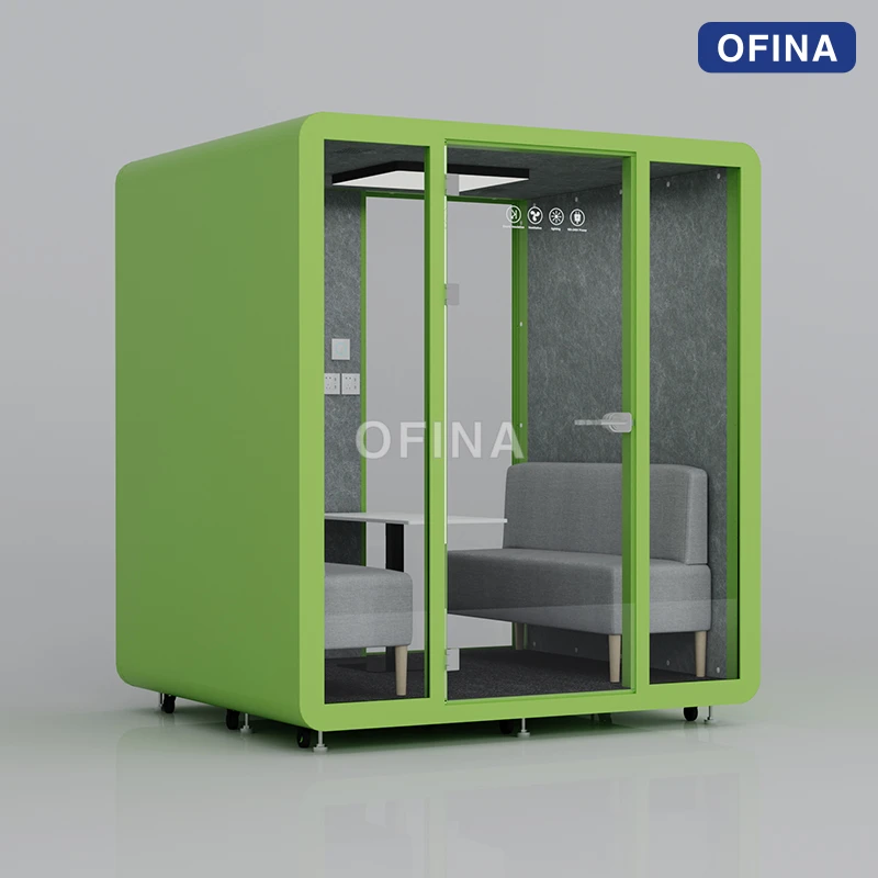 Cabin cách âm di động 1 người — vỏ vân gỗ, có bàn kim loại thumbnail 6