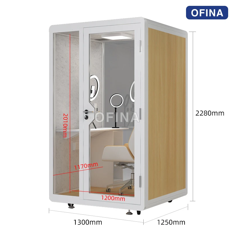 Cabin cách âm di động 1 người — vỏ vân gỗ, có bàn kim loại thumbnail 12