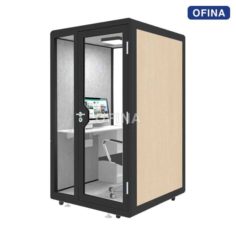 Cabin cách âm di động 1 người — vỏ vân gỗ, có bàn kim loại thumbnail 13