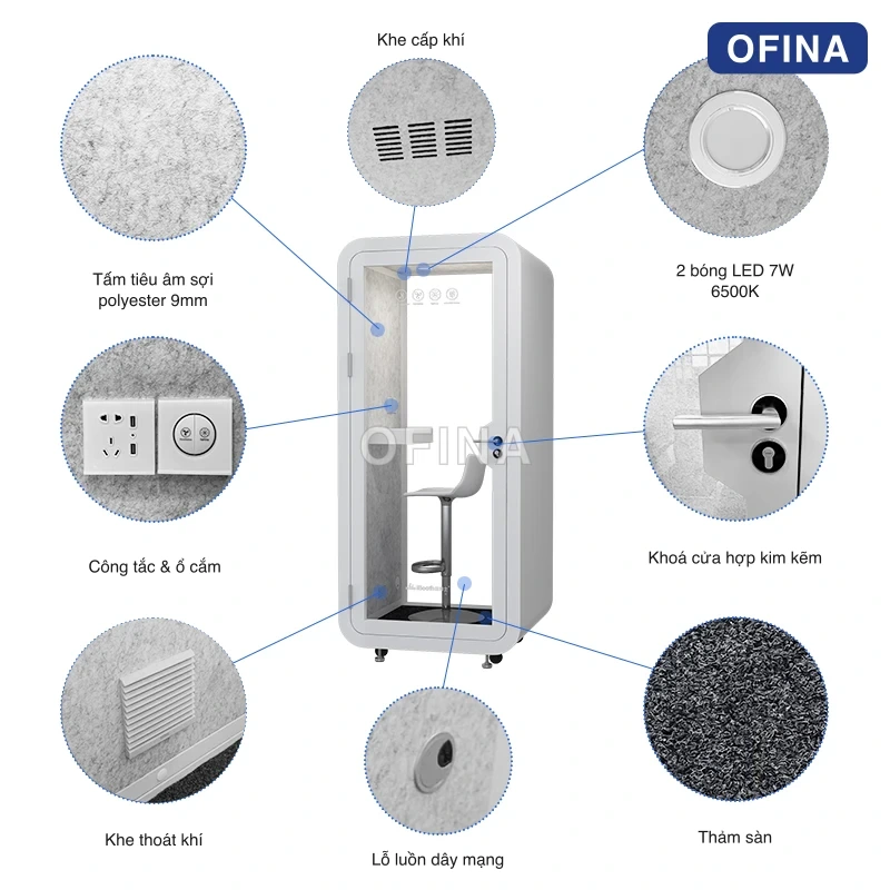 Cabin cách âm di động 1 người — bản mini, vách 4 lớp thumbnail 13